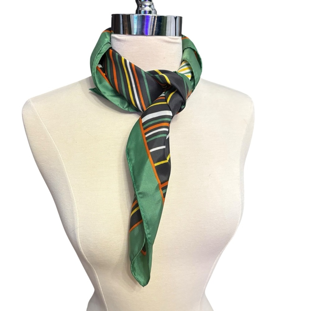 🔴 5 for $40 SALE! 
Vintage Brown & Green’s Striped Polyester Square Scarf - Picture 6 of 11
